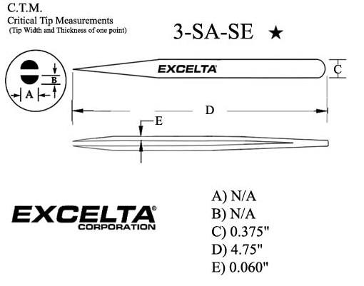 Excelta Corporation 36A-SA Tweezers - 3 Star 45 Offset Flat
