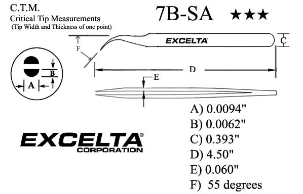 Excelta 815B-SA-SE Stainless Anti-Magnetic Tweezer Bent Round Tip